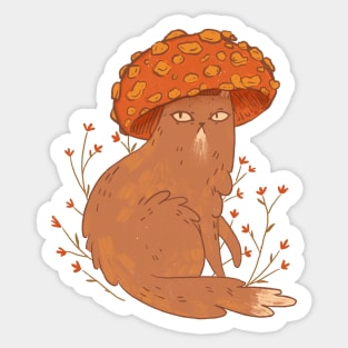 Cat Wondering In Mushroom Land Sticker